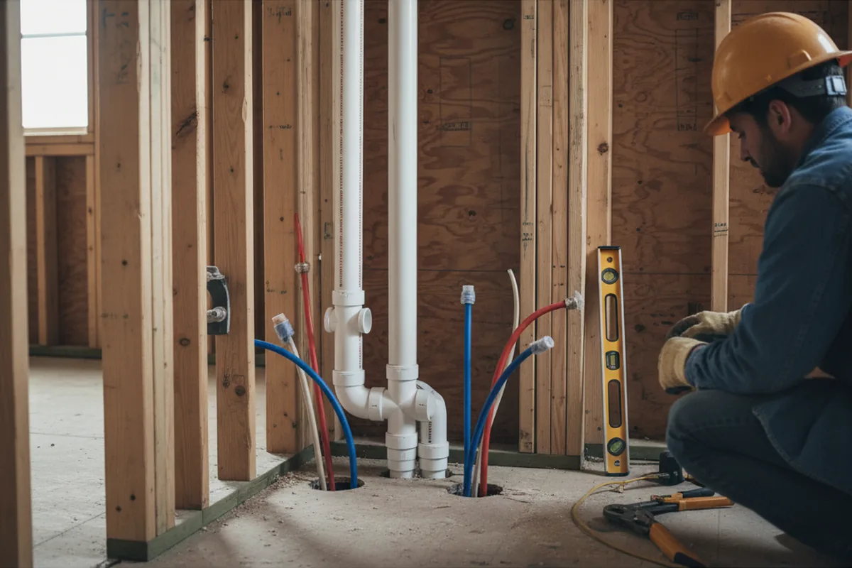 Drain and supply rough-in during Sump Pump Repair in Palmyra